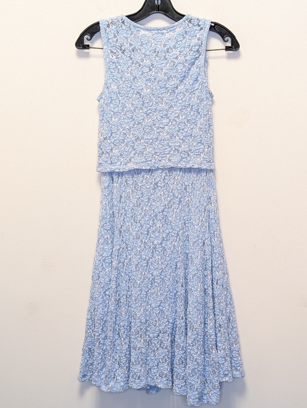 Free People XS Blue Lace Knit Crop Top & Midi Skirt Set Boho Cottagecore - Picture 5 of 16